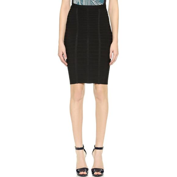 Hervé Léger by Max Azria Black Bandage Sia Skirt Size Medium Knee Length Bodycon - Picture 9 of 16